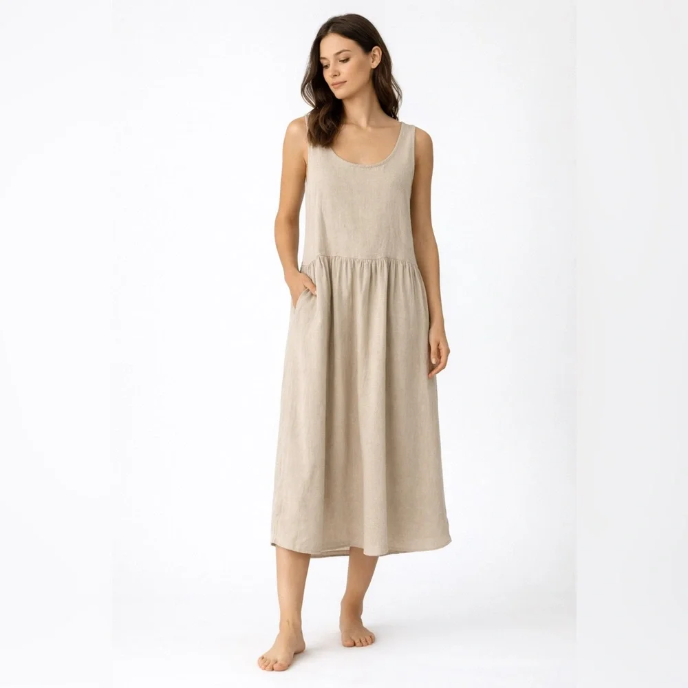 CP Shades Hand-Dyed Cotton Tank Midi Dress Natural Beige Size Medium - Picture 8 of 8